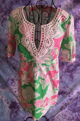 Lilly Pulitzer Kurzarm Empire Taille Tunika Kleid Rosa Grün Blumen Gr. 6 - Bild 6 von 11