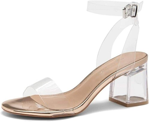 Shoe Land SL-Amaya Women's Open Toe Ankle Strap Chunk Low Clear Heel Dress  Pump | eBay