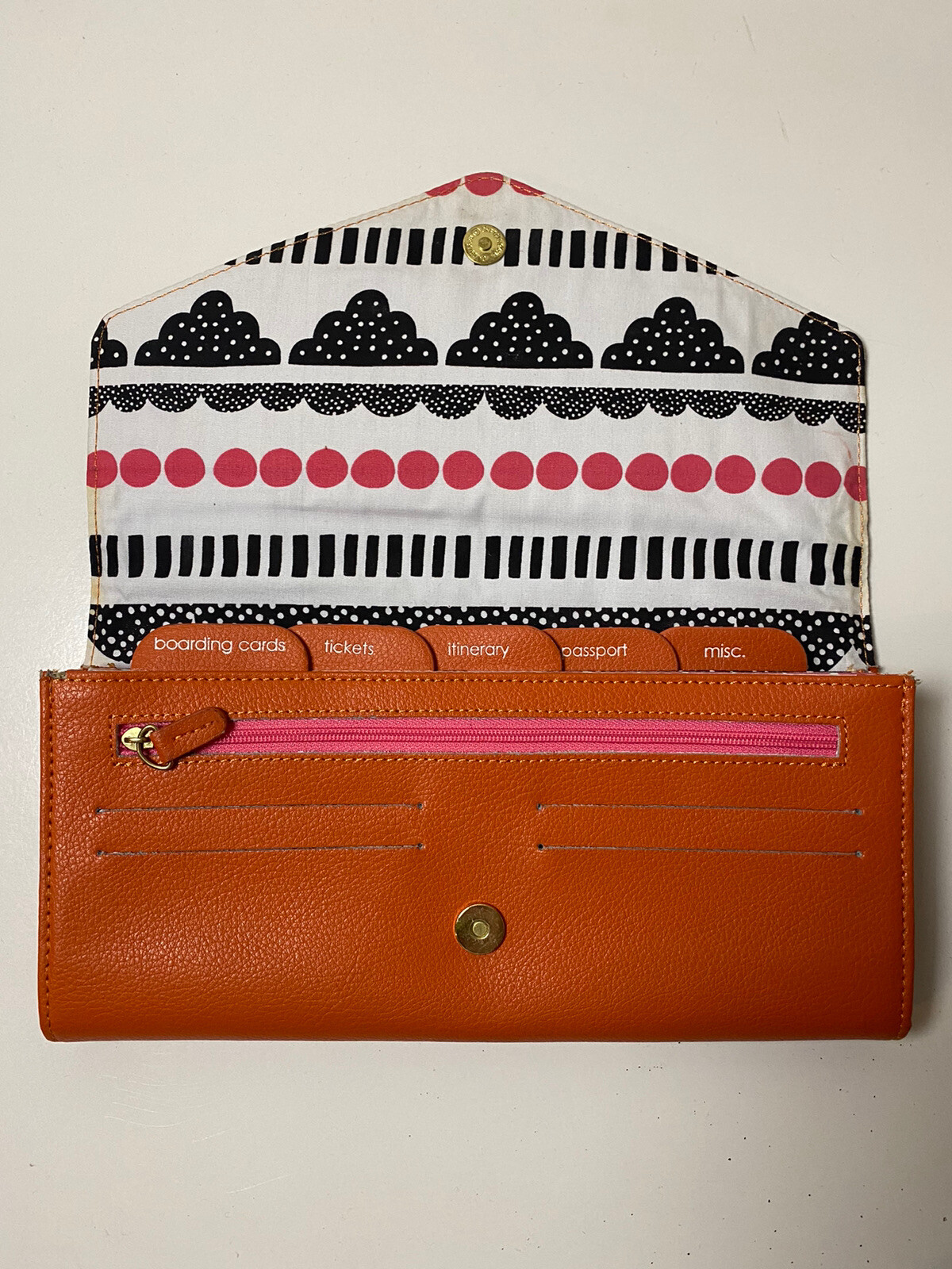 kikki K Orange Red Travel Wallet Clutch Passport Holder Purse Patterned Gold eBay