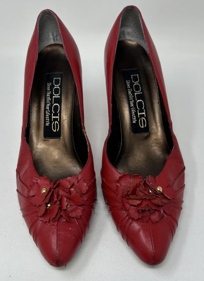 Zapatos de tacón talla 8 medianos vintage 1999 Dolcis cuero rojo Foto 3 de 4