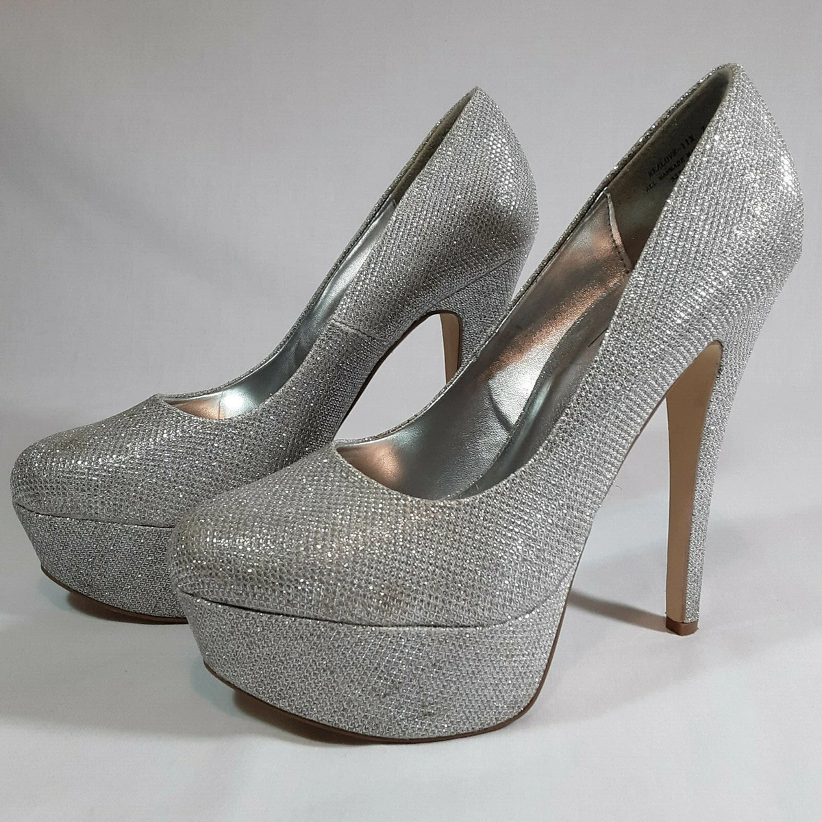 Anne Michelle Silver Sparkly Glitter Platform Heels Sz 7 Prom Wedding Homecoming