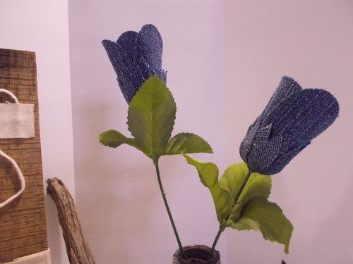 Denim Jeans Seams Bottle Vase Farmhouse Wall Pocket Denim Decor Boho Cottage - Picture 6 of 10