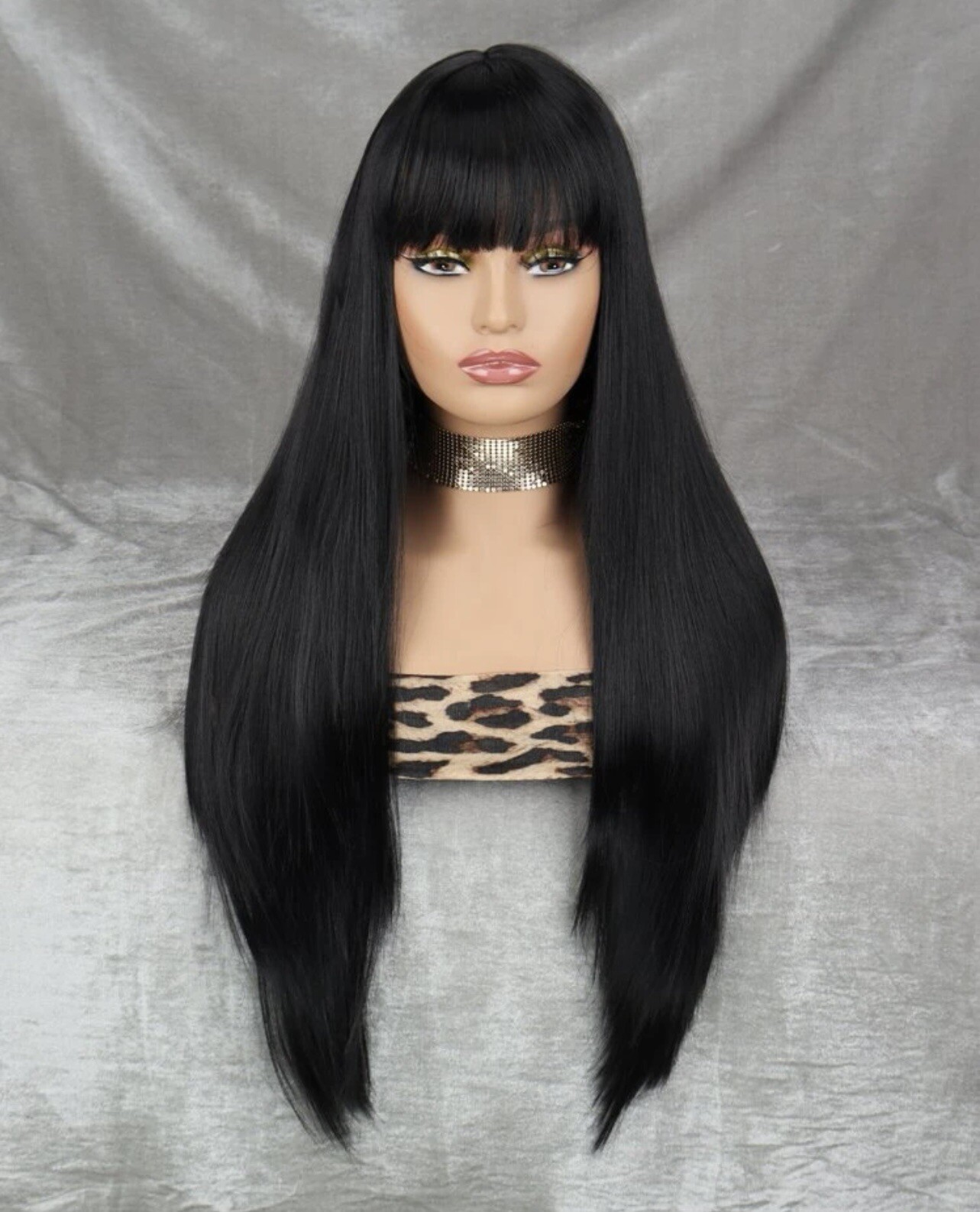Perruque cheveux noir wig femme longue lisse pour soirées et quotidien