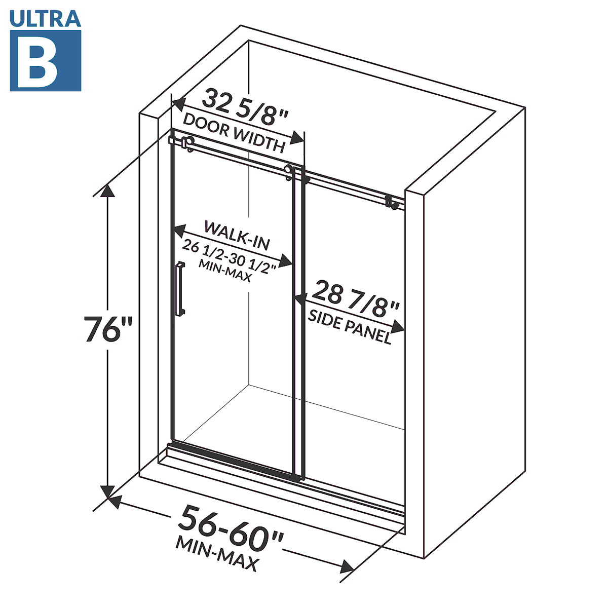 5660"Wx76"H SemiFrameless Sliding Shower Door ULTRAB Chrome LessCare