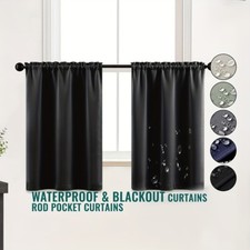 2 Panel Privacy Blackout Short Curtains Cafe Tiers Kitchen Waterproof Rod Pocket