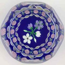 Perthshire 1986B Bouquet Lampwork Flower Millefiori Twist Facet Blue Paperweight