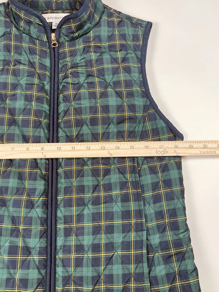 Croft & Barrow Tartán Cuadros Verde Azul Acolchado Chaleco Bolsillos Cortados Ajustables Espalda Talla Md Foto 3 de 4