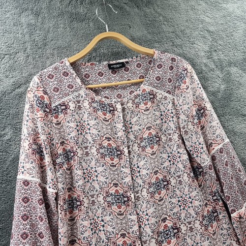 JEANSWEST Womens Top Size 8 Ivory Pink 3/4 Paisley Sleeve Button-Up Casual - Picture 2 of 11