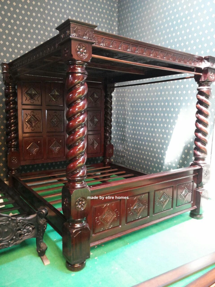 CAMA TUDOR ISABELINA A MEDIDA Super King Mansion caoba cuatro carteles dosel Foto 3 de 4