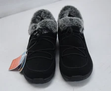 Aetrex Chrissy Black Suede Faux Fur Slip On Booties Arch Support Women Sz 6/6.5