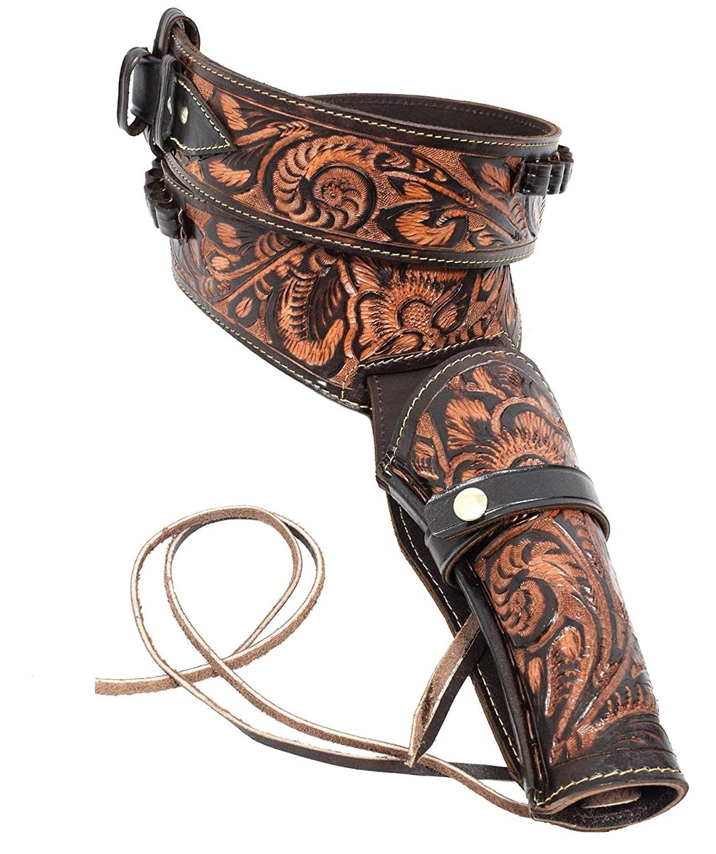 Western Leather Holster Gun Belt 44 / 45 Brown Hand Made Cowboy