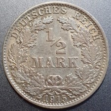 1/2 Halbe Mark St&uuml;ck 1915 D Deutsches Reich Reichsadler Kaiserreich Silber M&uuml;nze