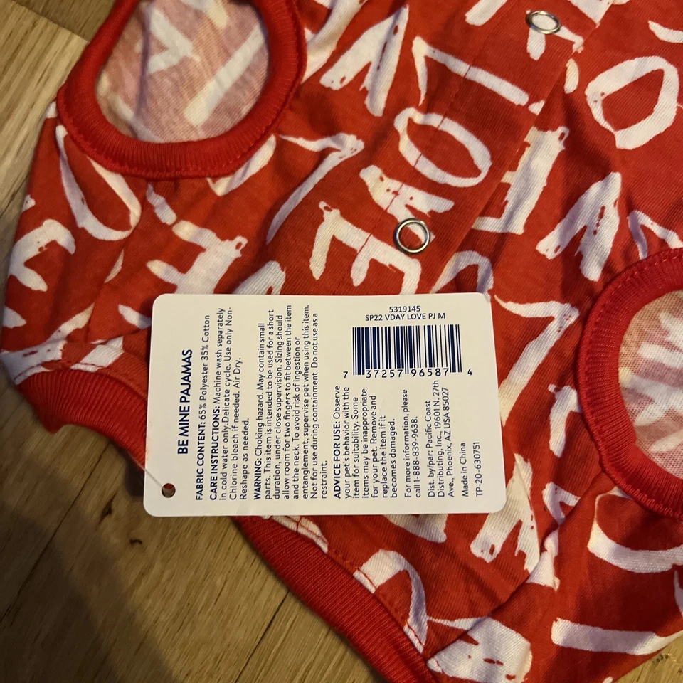 Top Paw Red Pink White Love Print Dog Long Johns Tail Pajamas Size M Medium NWT - Image 4 of 4