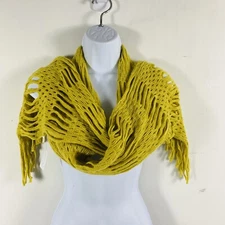Howards Womens Scarf Mustard Yellow Rectangle Fringe Open Knit Winter NEW