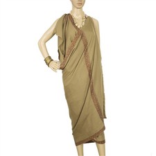 Sanskriti Vintage Brown Long Shawl Handmade Suzani Pure Woolen Scarf Wrap Stole