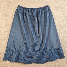 Vintage Vanity Fair Navy Blue Lace Trim Half Slip Antron III Nylon Large USA