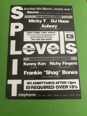 Split Levels Rave Flyer 1991 Sterns Rare Collectable Vintage 