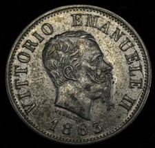 Italy Victor Emmanuel Vittorio Emanuele II Silver 50 Centesimi 1863