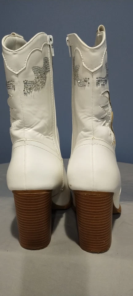Qupid RhineStone 珍珠白西靴刺绣拼接女式 10 码 — 第 3/4 张图片
