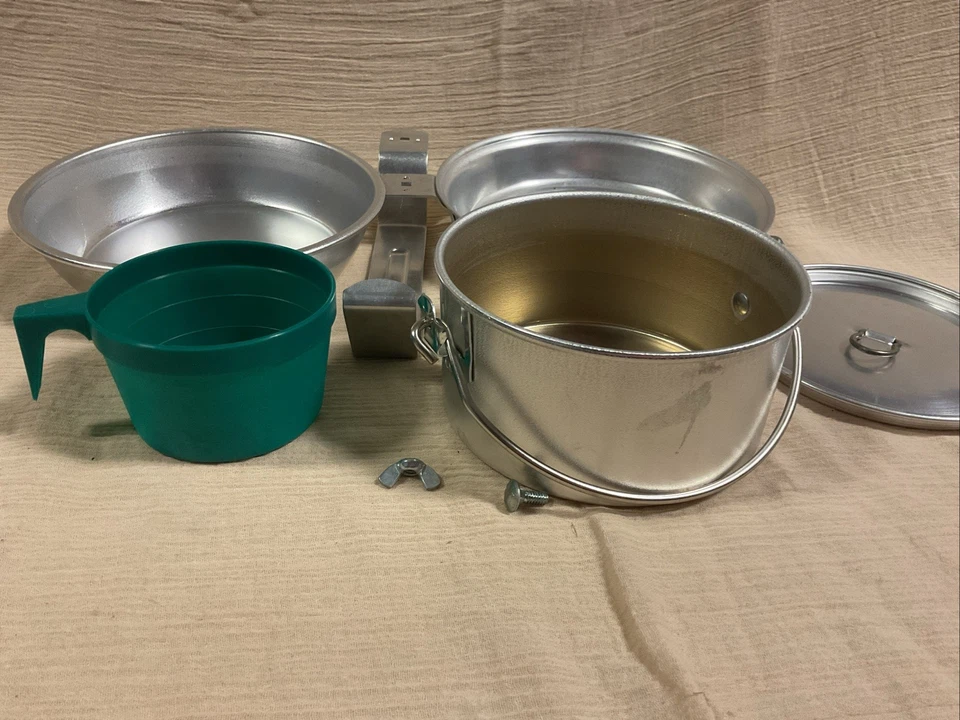 Vintage Aluminum Nesting MESS KIT Camping Cook Set Backpacking Scouting New - Image 2 of 4