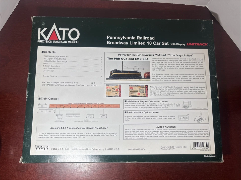 Kato N Scale 106-068 Pennsylvania Broadway Limited 10 Car Set New  RARE 🚂 - Image 2 of 4