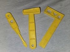 3 Vtg Toy Tools Square Hammer Screwdriver Yellow Plastic 5" Playset O 