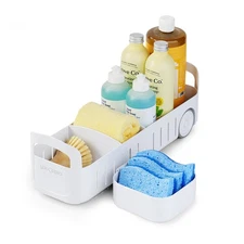 RollOut Caddy Rolling Storage Bin with 2 Adjustable Dividers and Removable Ba...