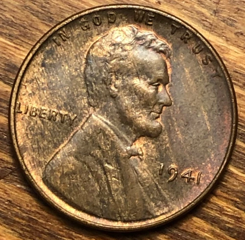 1941 Lincoln Wheat Cent AU Monster Woody Improper Alloy Mix Error Unique Coin