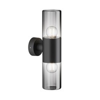 Wandlampe Up Down Garten Aluminium Glas IP54 H:33,5 Cm E27 Wandleuchte Blendarm