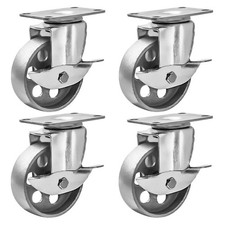 4 All Steel Swivel Plate Caster Wheels w Brake Lock Heavy Duty High-gauge Ste...