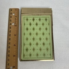 Vintage MCM 1960s Park Sherman Brass Memo Holder Telephone Number Notepad Green