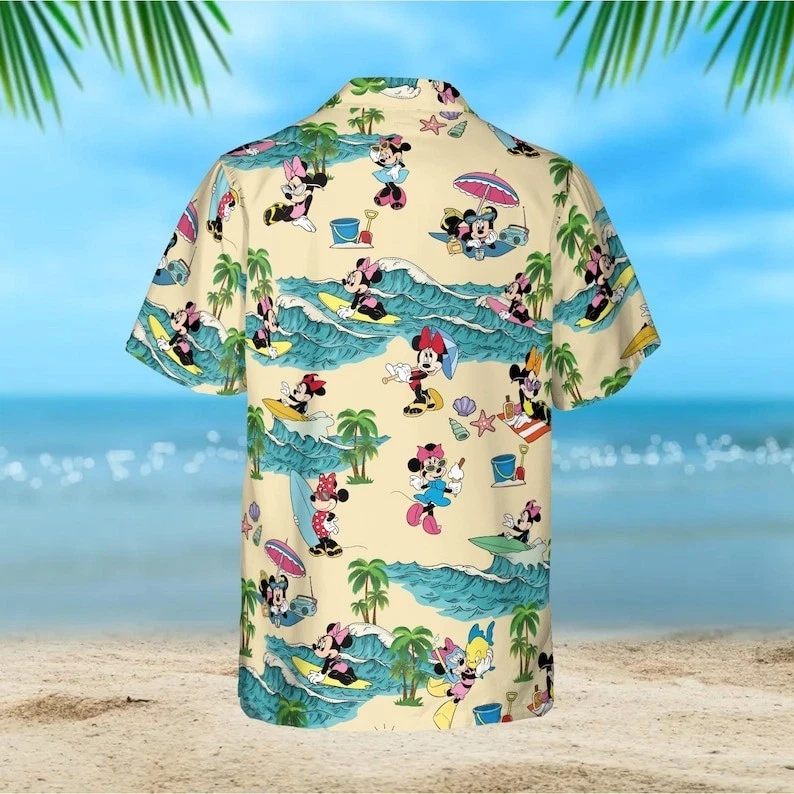Minnie Mouse Surfing Hawaiian Shirt, Disney Vacation Beach Outfit