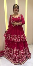 Stunning Heavy Georgette Top Lehenga With Red Dupatta For Women Festival