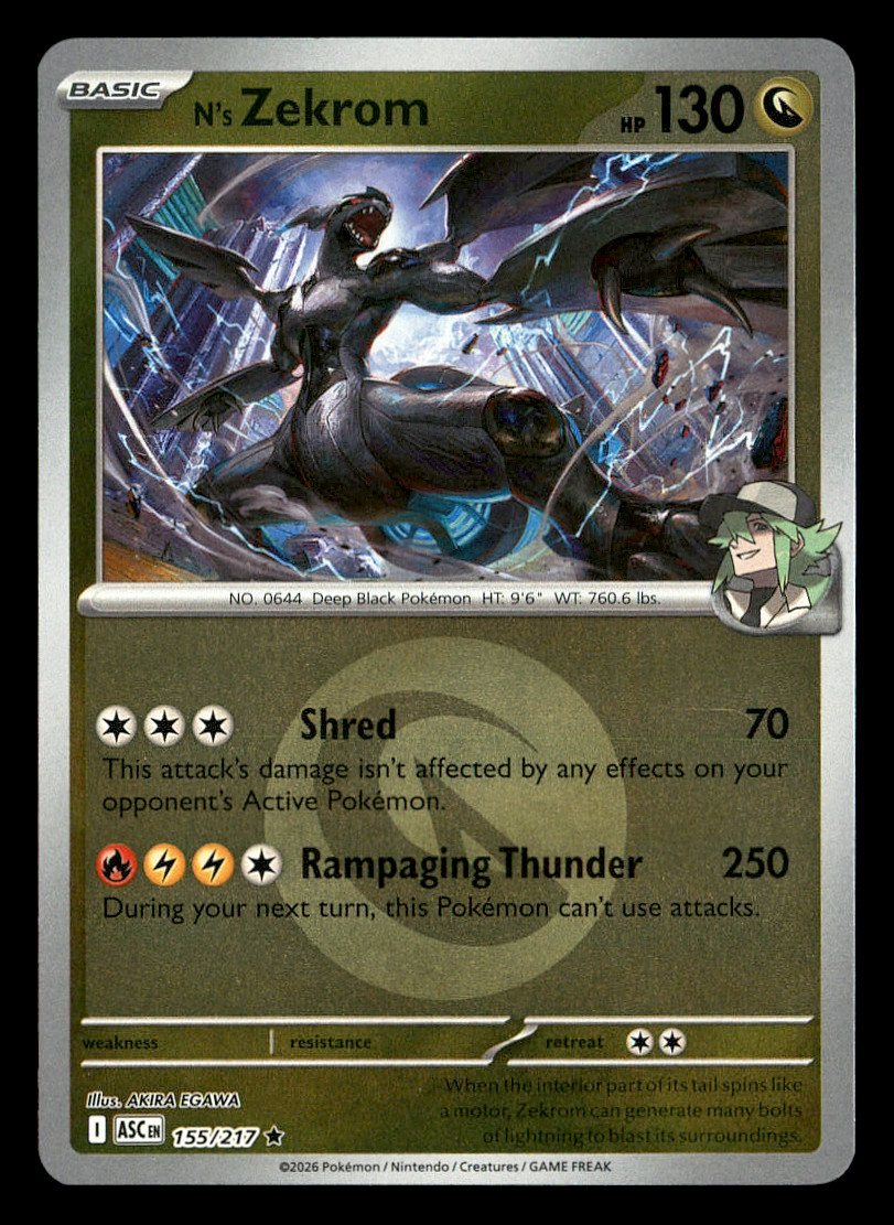 Pokemon N's Zekrom 155/217 Ascended Heroes Reverse Holo