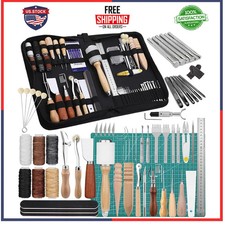 60 Piece Leather Craft Tool Set with Storage Bag Sewing and Carving Supplies