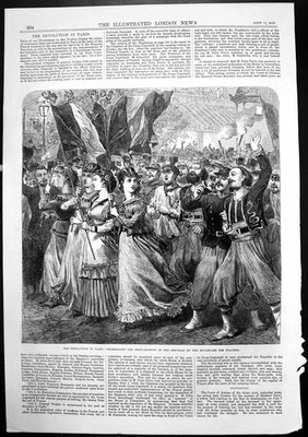 Alter antiker Druck Revolution Paris zur Ausrufung Republik 1870 19.