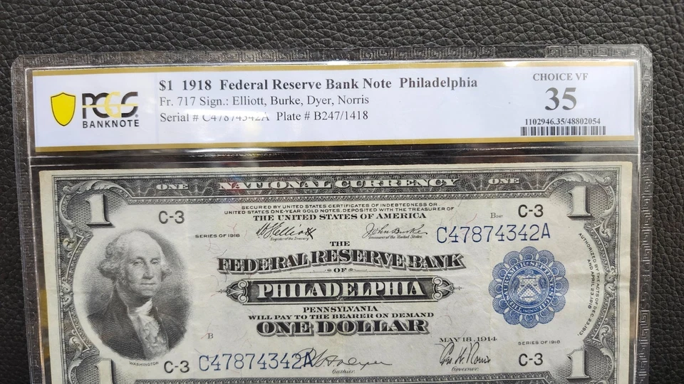 SC 1918 $1 Fr.717 Philadelphia, PA FRBN PCGS 35 CHOICE VF - Image 3 of 4