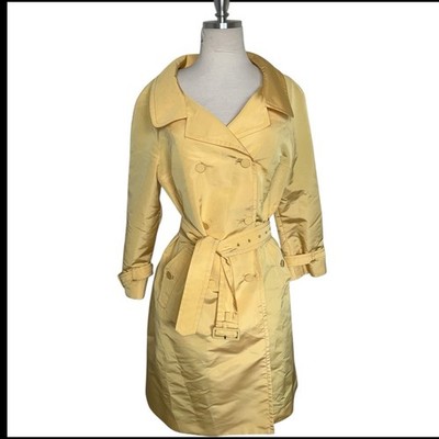 Prada Yellow Silk Blend Double Breasted Trench Coat w/belt Size 8