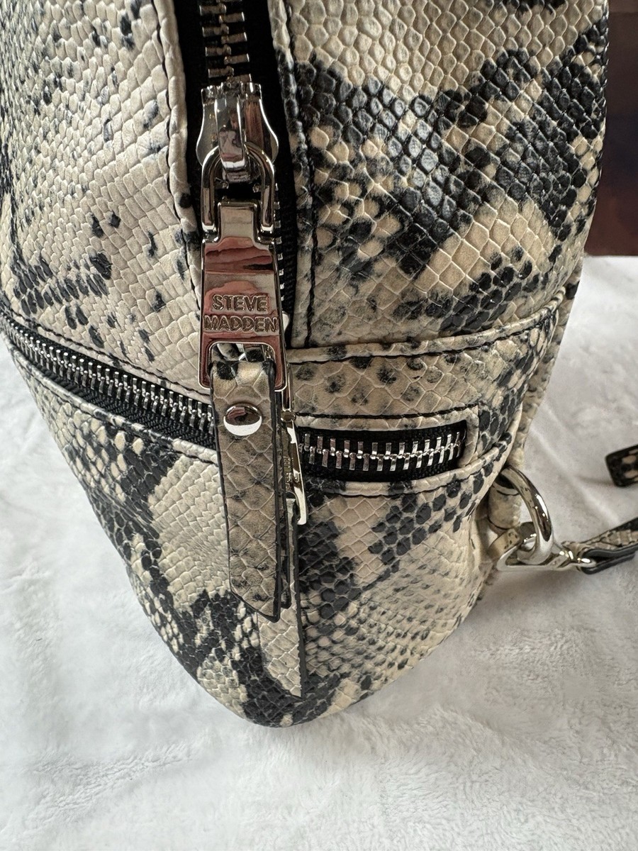 Steve Madden Black & White Faux Snake Print Mini Backpack Silver Embellishments Step out in Style Steve Madden Black & White Faux Snake  main image 4