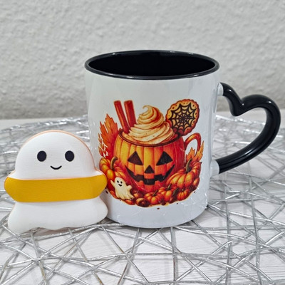 Keramik Tasse Halloween Kürbis (Jack O Lantern)  & Make Up Schwamm Geist