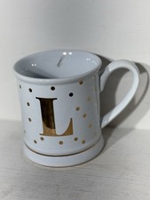 PIER 1 IMPORTS Large 14 oz White Gold Polka Dot Monogram Mug L