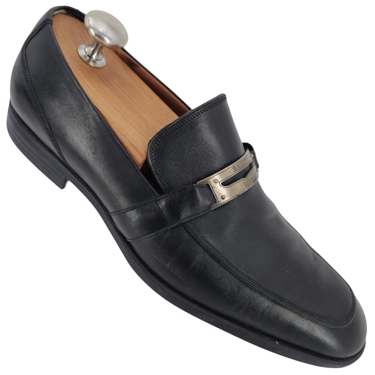 Bally Switzerland Men's size 7D Black Leather Logo Plate Bit