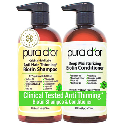 PURA D'OR Anti-Thinning Biotin Shampoo & Conditioner Original Gold Label Set (16