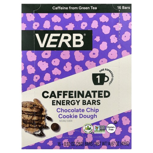 Caffeinated Energy Bars, Chocolate Chip Cookie Dough, 16 Bars, 0.92 oz (26 g)