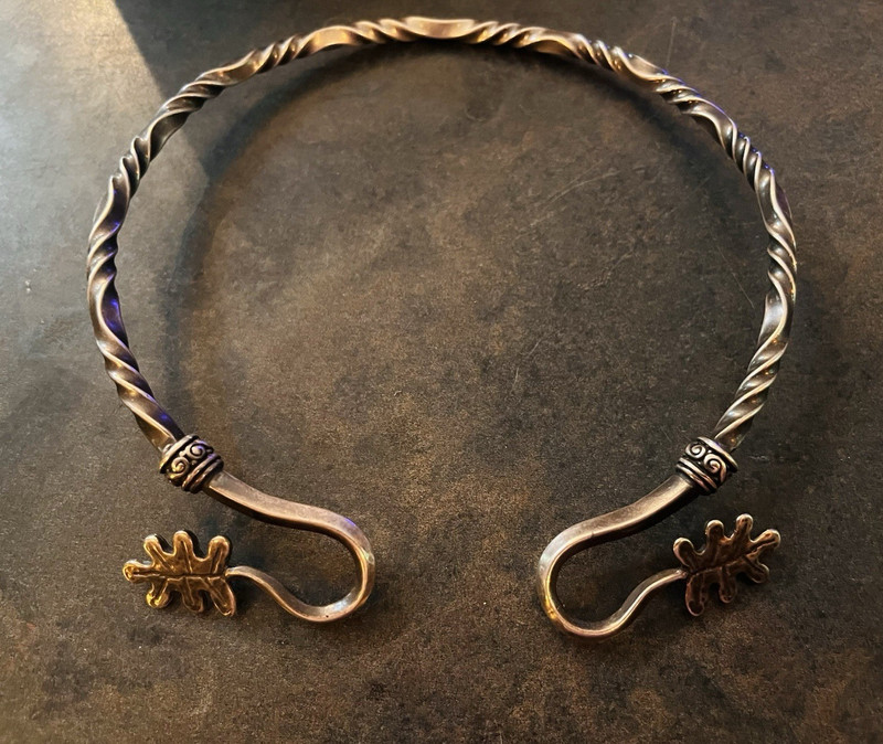 Sterling Silver Crafty Celts Oak Leaf Collar Ring SCA Torc Necklace handmade