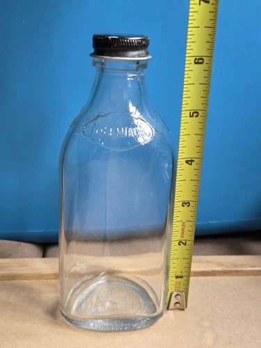 Vintage 1960s Norwich Glass Medicine Bottle Triangle Pepto Bismol Clear W/ Cap