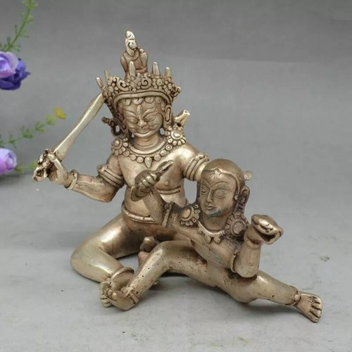 Tibet Buddhism Copper/silver Vajra Mandkesvara Yab-Yum Happy Buddha Statue - Picture 3 of 6