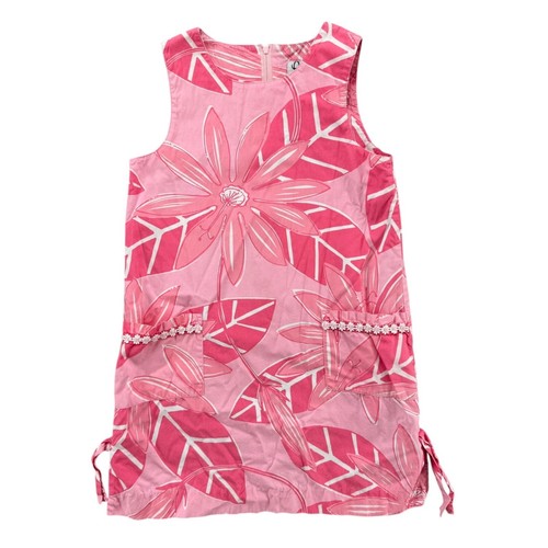 Vtg Lilly Pulitzer Shift Dress Girls Pink Tropical Print Sleeveless Cotton Sz 7