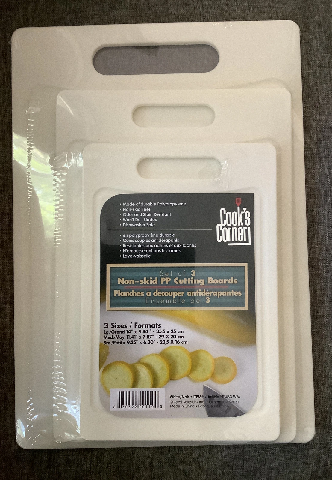 Cooks’ Corner 3 Pcs Kitchen Cutting Board Non Skid PP Cooking Set Chopping Block