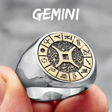 GEMINI Constellation Astrology Ring, Stainless Steel, Silver gold, Size 7-13